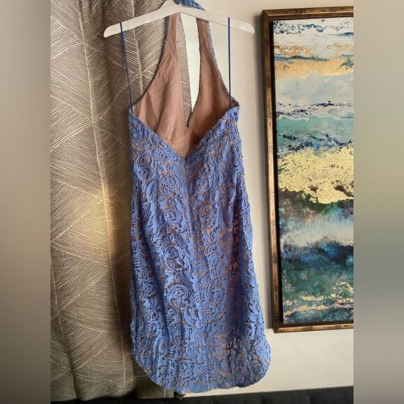 The Jetset Diaries Mini Dress Womens Sz Small Blue Halter Neck Lace Embroidered - Picture 13 of 14